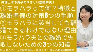 弁護士木下貴子のやさしい離婚解説1!第1回目は、モラハラ夫と離婚したい方へ-失敗を防ぐ３つのポイント。モラハラとは？その特徴と離婚で目指すべきこと、失敗しないために必要な3つの知識等を解説しています