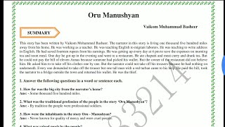 Oru Manushyan English Notes/1st PUC 4th lesson English Notes