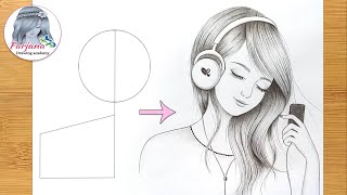 How to draw a Beautiful girl with Headphones - Pencil Sketch || Easy girl drawing || Art Tutorial