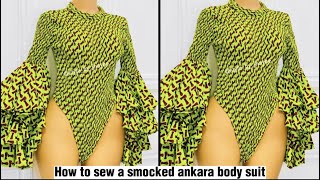 How to cut and sew a trendy ankara bodysuit || smocked body suit