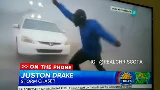 Storm Chaser Standing Justin Drake Standing in Hurricane Irma Winds.