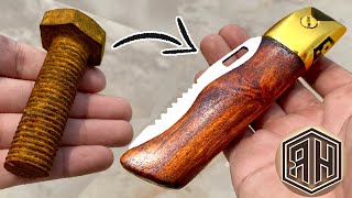 Turning a Rusted BOLT into a Beautiful Folding POCKET KNIFE