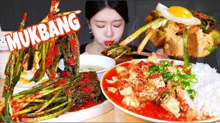 ASMR MUKBANG | HOMEMADE 🔥 SPICY MAPO TOFU RICE BOWL 🔥 SPICY GREEN ONION KIMCHI \u0026 EGG SOUP