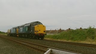 Prestatyn 2.7.2014 - DRS 37605 \u0026 37602 on Valley flasks - Class 37