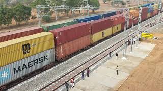 Two 1.5 Km long Double Stack Container Trains crossed each other at New Shrimadhopur WDFC Station