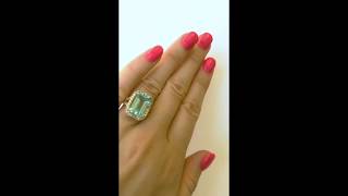 18 KGP 8 Carat Blue Topaz Emerald Cut Ring-Hand Model Video-Bling by Wilkening