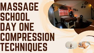 Massage school day one teaching basic compression techniques to students