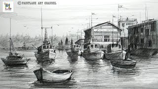 How to Draw Landscape with Sailboats | Easy and Simple Pencil Strokes