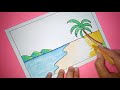 how to draw a sea beach scenery easy drawing