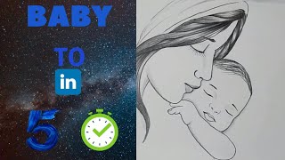 Simple drawing of baby with her mother