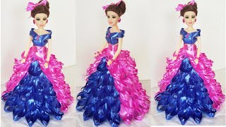 DIY Doll Decoration Idea Using Plastic Ribbon/Doll Dress Making with Plastic Ribbon