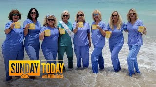 Nurse celebrates retirement with Sunday Mug Shots in scrubs