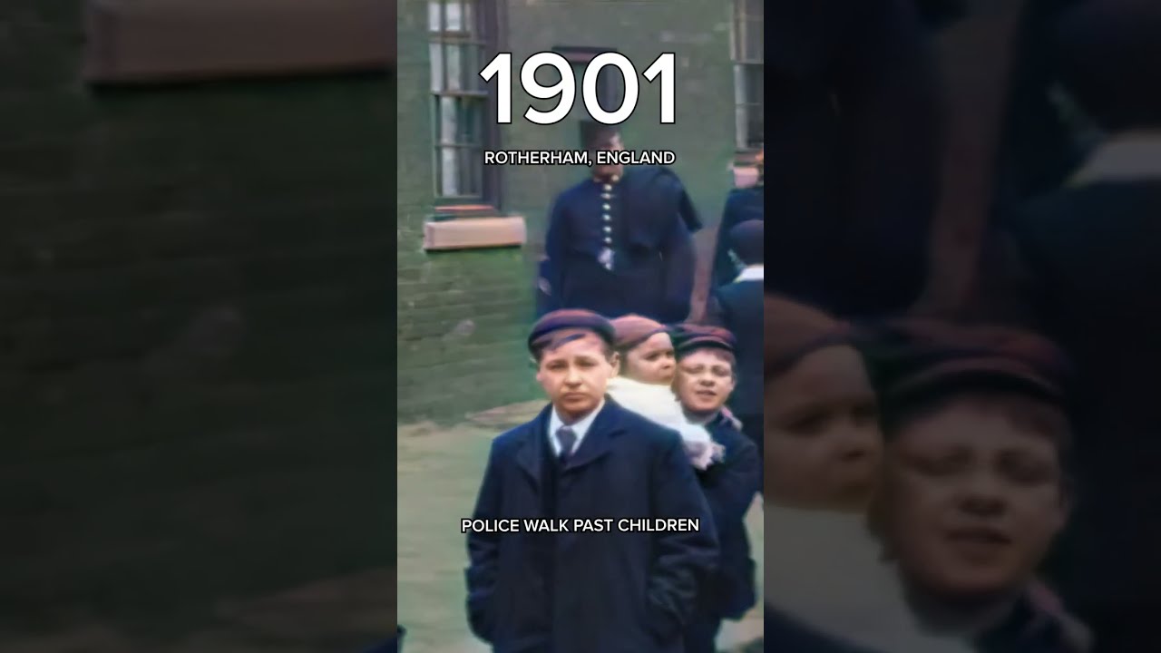 Restored Footage From 1901 Rotherham England Police Walk Past A