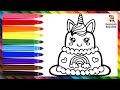 Dibuja y Colorea Un Pastel De Cumpleaños De Unicornio 🎂🦄❤️🌈 Dibujos Para Niños