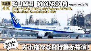 松山空港 MYJ/RJOM 吹き荒れる強風 過酷な状況の中の飛行機離着陸集！大小様々な飛行機の共演！