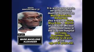 Marie Madeleine Alexander ~ Short Obituary