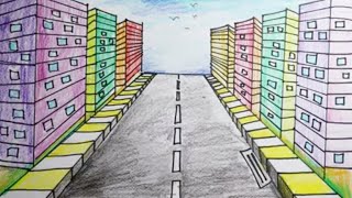 How to Draw a Road and Building 1-Point Perspective for Beginners