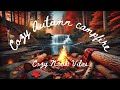 🍂 Cozy Autumn Campfire Ambience 🔥 | Relaxing Forest Sounds 🌲, Crackling Fire 🔥 & Tranquil Waterfall