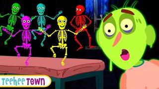 Five Skeletons Jumping On The Bed NEW Song + Spooky Scary Songs By Teehee Town
