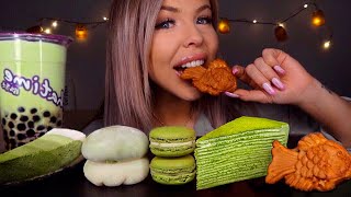 ASMR MATCHA FOODS, DIAFUKU MOCHI, BUBBLE TEA, TAIYAKI, MATCHA CREPE CAKE, MACARON MUKBANG