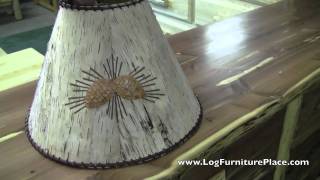 White Birch Bark \u0026 Pine Cone Lampshade | Rustic Decor at JHE's Log Furniture Place