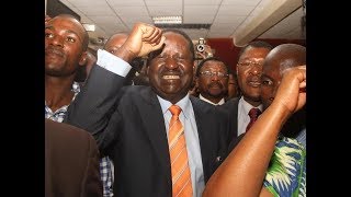 Raila Odinga celebrates after Supreme Court nullified Uhuru Kenyatta's win