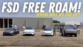 Free Roam FSD! Four Tesla Self-Driving Cars Engaged w/ No Destination