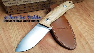 LION STEEL HUNTER OLIVE WOOD HANDLE NIOLOX STEEL FIXED KNIFE W/ BELT SHEATH M3UL