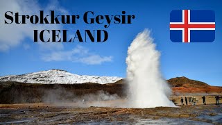 Strokkur Geysir erupts in Iceland.