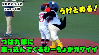 ムーチョを全力でうけとめるつば九郎がカワイイ　2022/6/2 vsロッテ