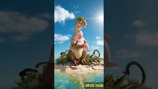 Dinosaur surrounded by snakes holding a crying human baby in her hand #ai #dinosaur #baby #shorts