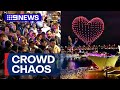 Crowd chaos as thousands pack Sydney Harbour foreshore for Vivid drone show | 9 News Australia