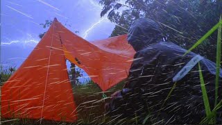 CAMPING ALONE IN A LONG RAINSTORM - SAFE NIGHT IN A TENT - ASMR