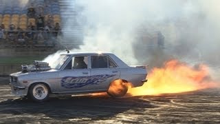 Blown Datsun 1200 SKUD busting Myths at Burnout Mayhem 2013