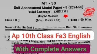 10th class English Fa3 new pattern question paper 2025|💯Ap 10th self assessment 3 English paper 2025