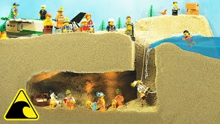 Lego Treasure Cave Flood Disaster - Tsunami Dam Breach Experiment - Wave Machine VS Treasure Hunters