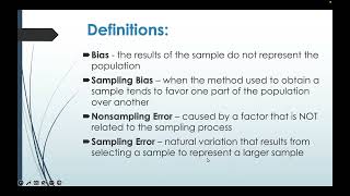Explain Bias and Poor Sampling