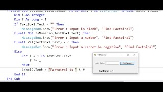 III Sem BCA Part A 1 : VB form to accept a number and display its factorial.