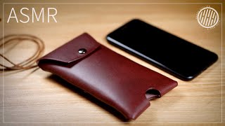 [ASMR] Making a leather iPhone neck pouch | Leather working sound