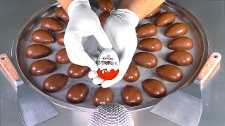 ASMR - Massive Kinder Surprise Egg Ice Cream Rolls | oddly satisfying Video with Chocolate Eggs Food