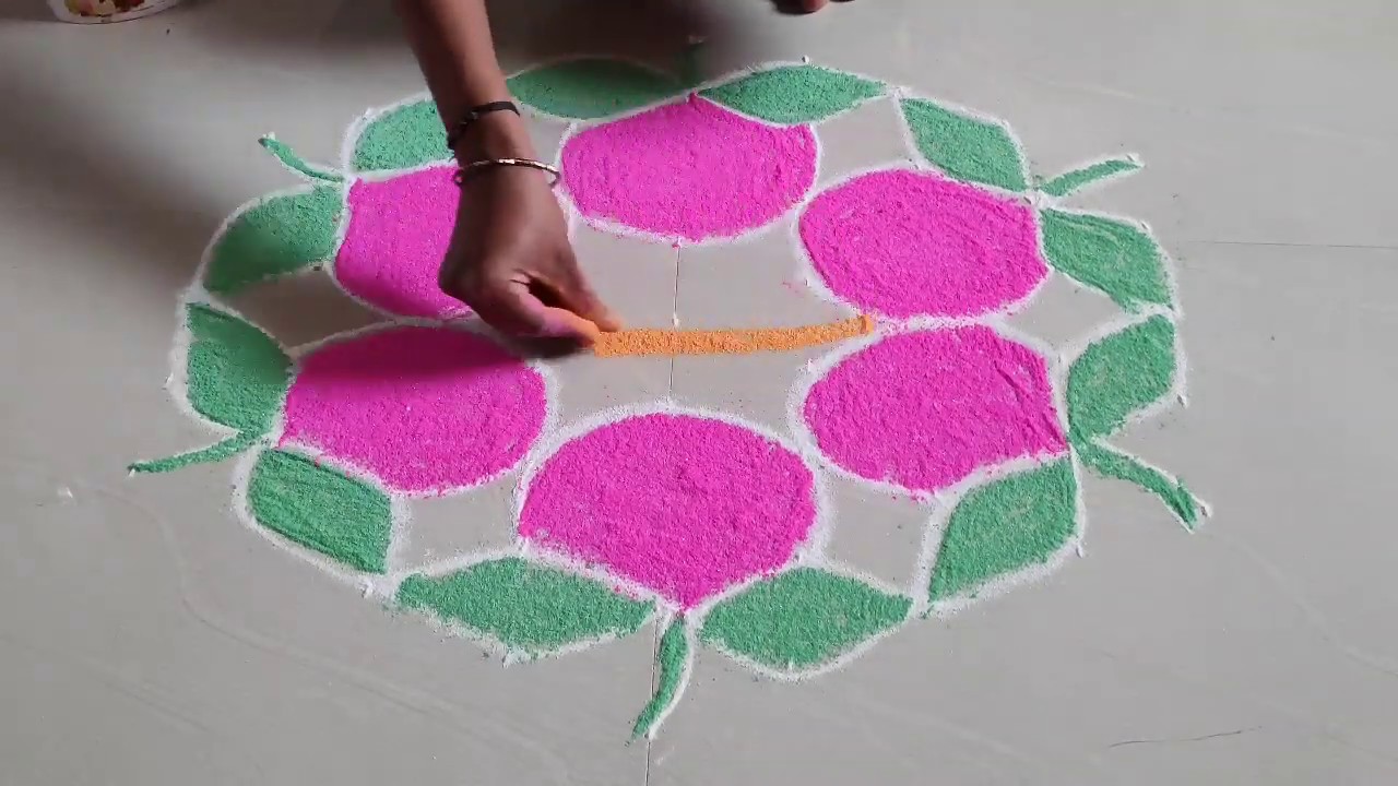 Easy Rose Flower Rangoli With Dots | Very Easy Rose Rangoli 9 X 5 - YouTube