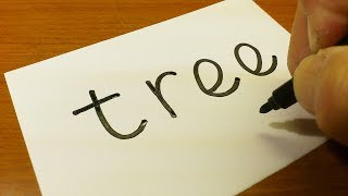 Very Easy ! How to turn words TREE into a Cartoon - How to draw doodle art on paper