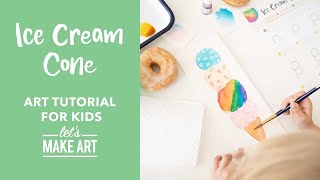 Ice Cream Cone 🍦 Easy Kids Watercolor Art Lesson by Nicole Miyuki of Let's Make Art