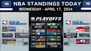 NBA PLAYOFF 2024 BRACKETS | NBA 2024  PLAY IN TOURNAMENT | NBA STANDINGS TODAY as of APRIL 17, 2024