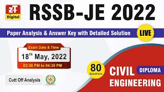 RSMSSB- JEN 2022 Solution & Answer Key | CIVIL Engineering- Diploma | 18 May 2022 | Expected CUT OFF
