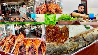 แชบนำกันจาปลาซ่อนเผากินกับนำจิ้มหวาน ถั่วลิสง ปิ้งไก่ลาดร้านเจ้ขาว พ้อมเสิร์ฟ￼