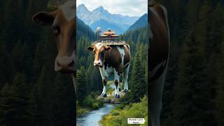 A Giant Cow Between Mountains with Houses on Top - Cow Walk #cowvideosvillage  #cows #cowlover