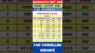 Maharashtra State Round-1 CUTOFF Government MBBS in NEET-UG 2024 State Counselling