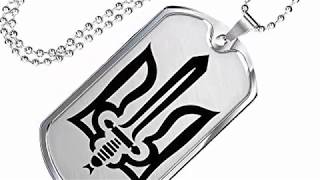 Stylized Tryzub (Black) - Luxury Dog Tag Necklace, Ukrainian Trident Pendant