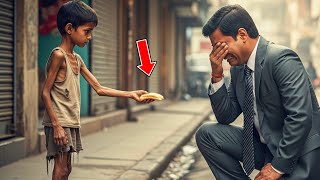 एक छोटे भिखारी ने रोते करोड़पति को अपना आख़िरी निवाला दे दिया… फिर क्या हुआ